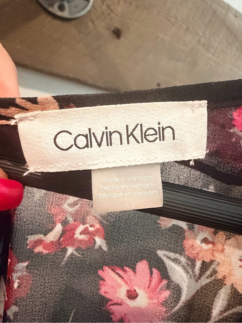 Calvin Klein Black Floral Wrap-Style Midi Dress with Pink & Blue Blooms - Picture 3 of 3